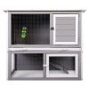 Wooden Rabbit Hutch with Pull Out Tray, Weatherproof 2-Tier Bunny Run Cage, Outdoor Animal Enclosure for Multiple Pets - Gray