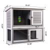 Wooden Rabbit Hutch with Pull Out Tray, Weatherproof 2-Tier Bunny Run Cage, Outdoor Animal Enclosure for Multiple Pets - Gray