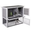 Wooden Rabbit Hutch with Pull Out Tray, Weatherproof 2-Tier Bunny Run Cage, Outdoor Animal Enclosure for Multiple Pets - Gray